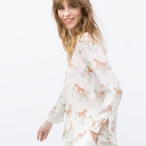 Zara Basic Button Down Unicorn Print T-Shirt